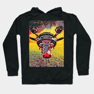 Cool cow with UFO on lawn Hoodie